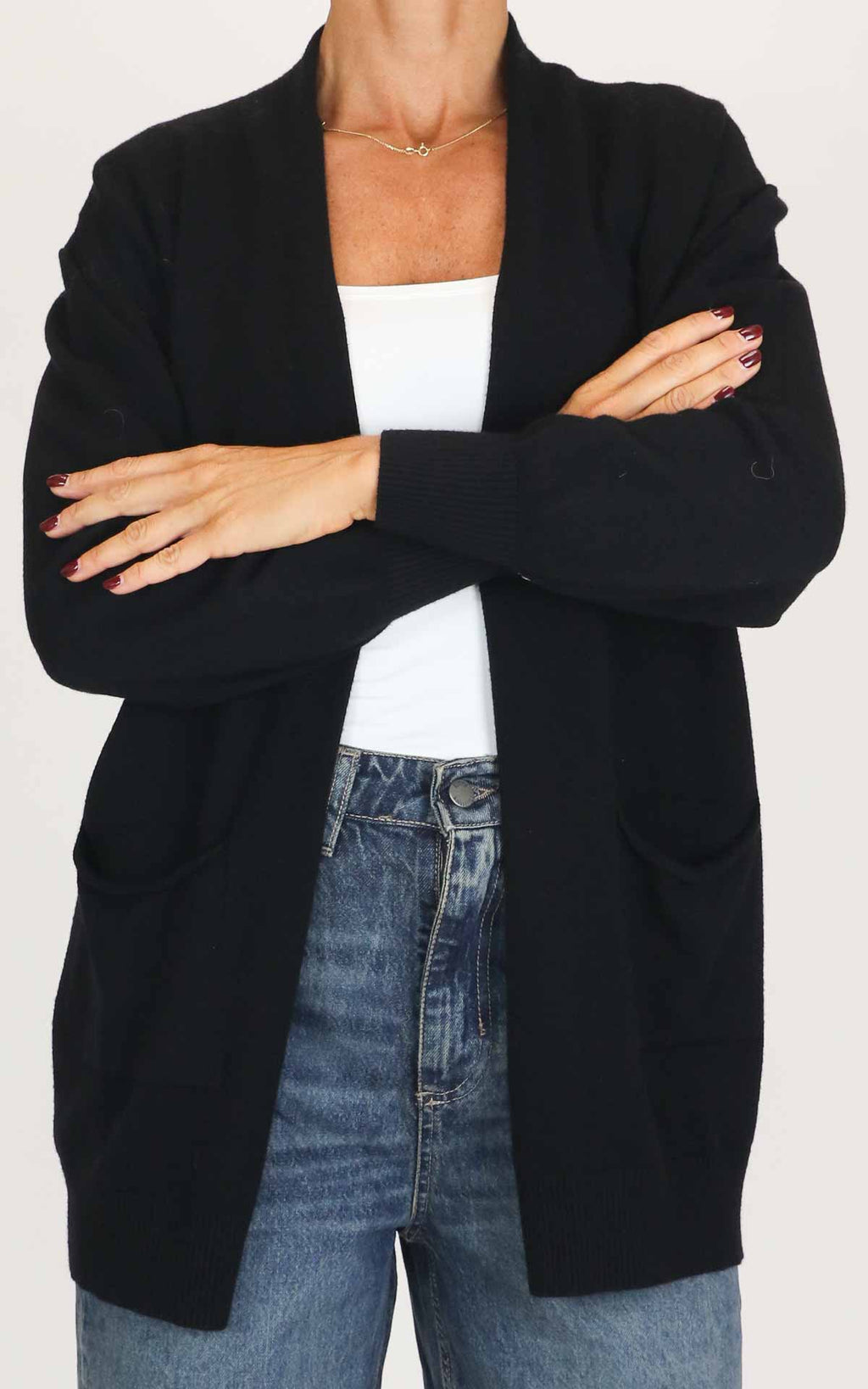 Initial - Cardigan lungo con tasche - Nero
