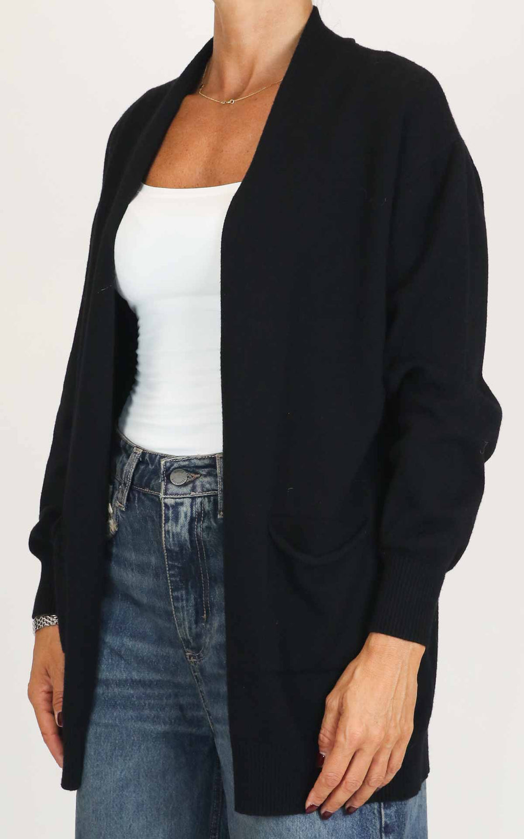 Initial - Cardigan lungo con tasche - Nero