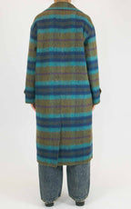 Wu'Side - Cappotto lungo check double in lana - Oliva / turchese