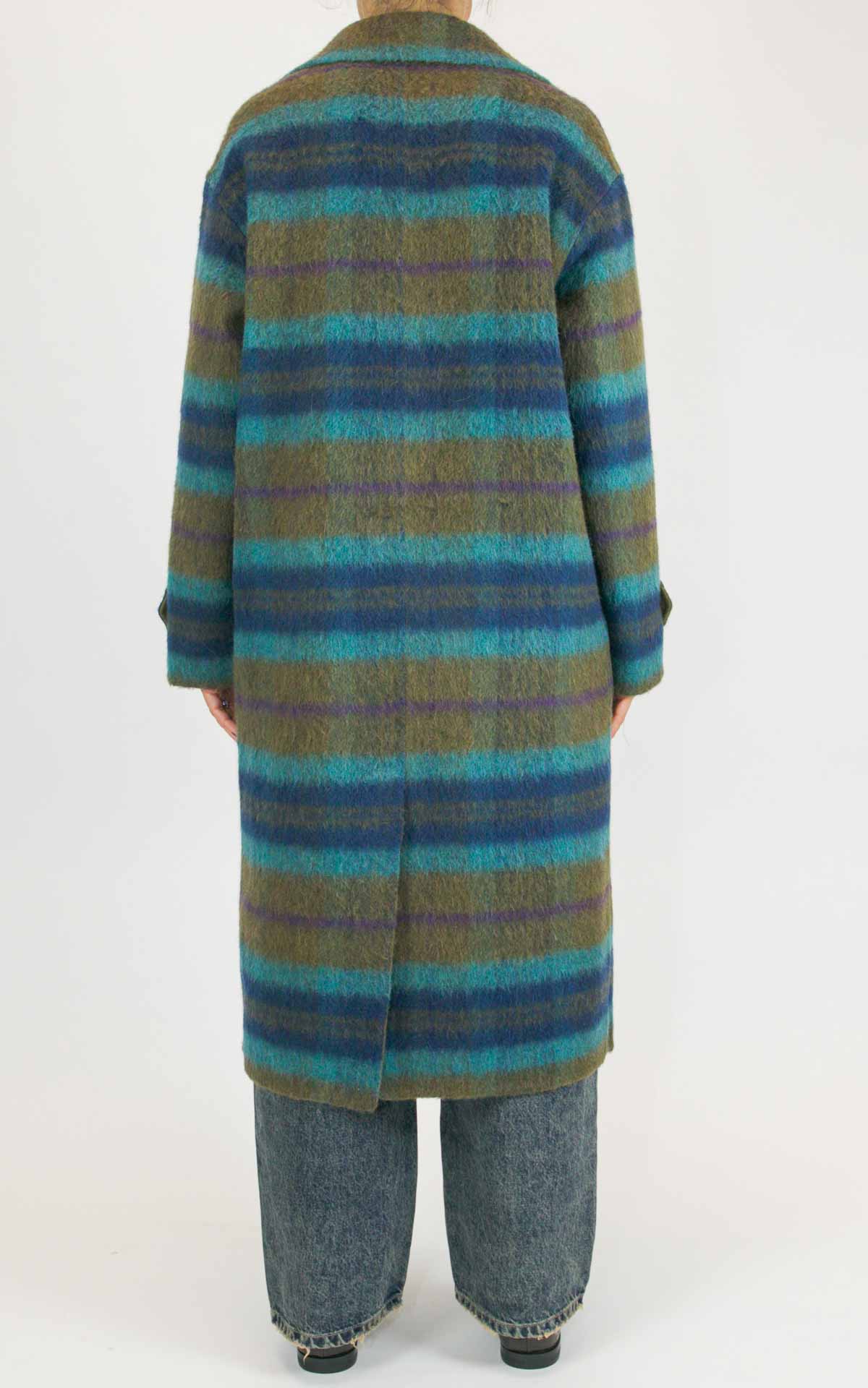 Wu'Side - Cappotto lungo check double in lana - Oliva / turchese
