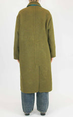 Wu'Side - Cappotto lungo check double in lana - Oliva / turchese