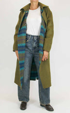 Wu'Side - Cappotto lungo check double in lana - Oliva / turchese