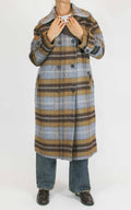 Wu'Side - Cappotto lungo check double in lana - Moro / cielo