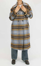 Wu'Side - Cappotto lungo check double in lana - Moro / cielo