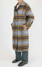 Wu'Side - Cappotto lungo check double in lana - Moro / cielo