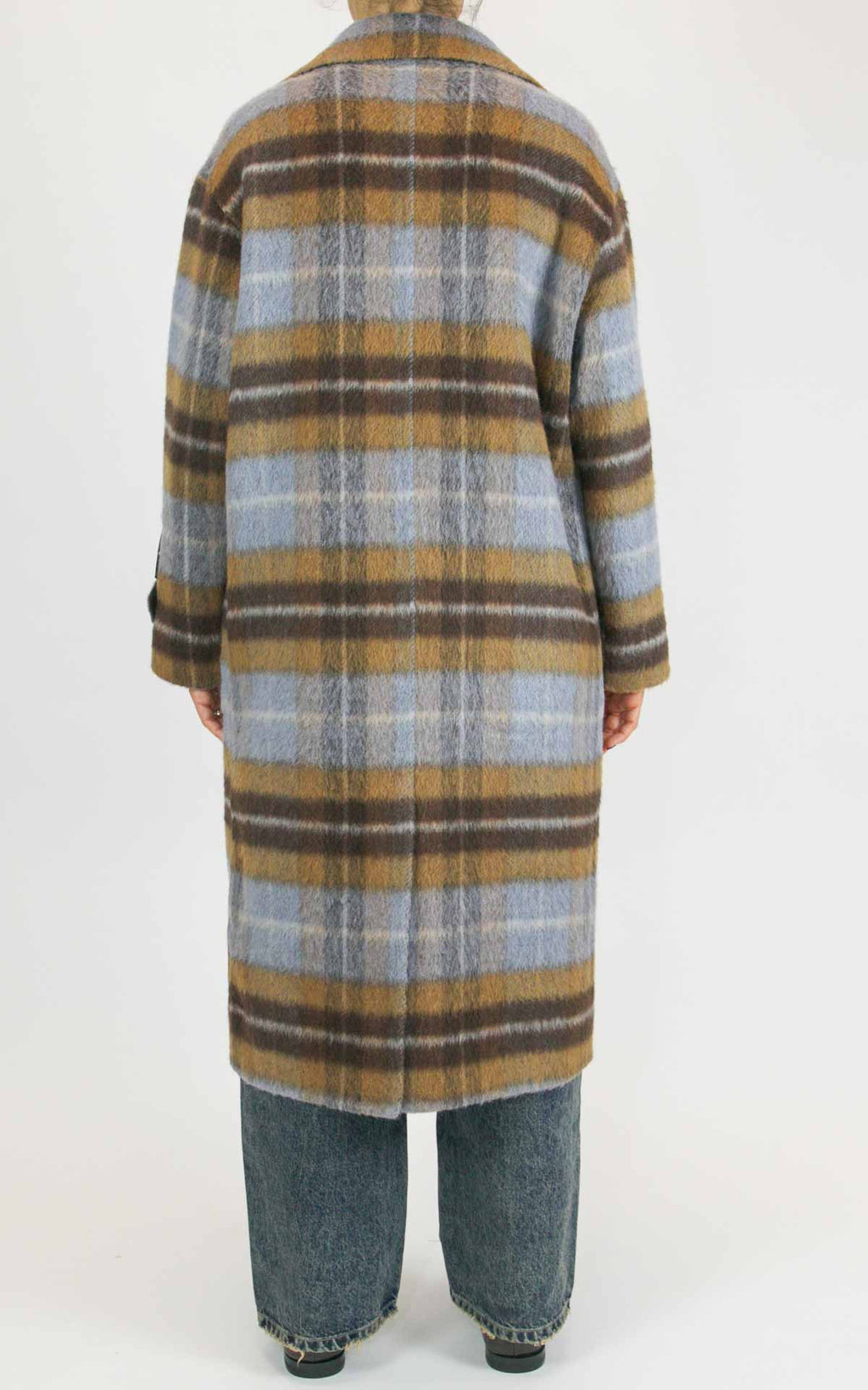 Wu'Side - Cappotto lungo check double in lana - Moro / cielo