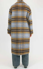 Wu'Side - Cappotto lungo check double in lana - Moro / cielo