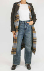 Wu'Side - Cappotto lungo check double in lana - Moro / cielo