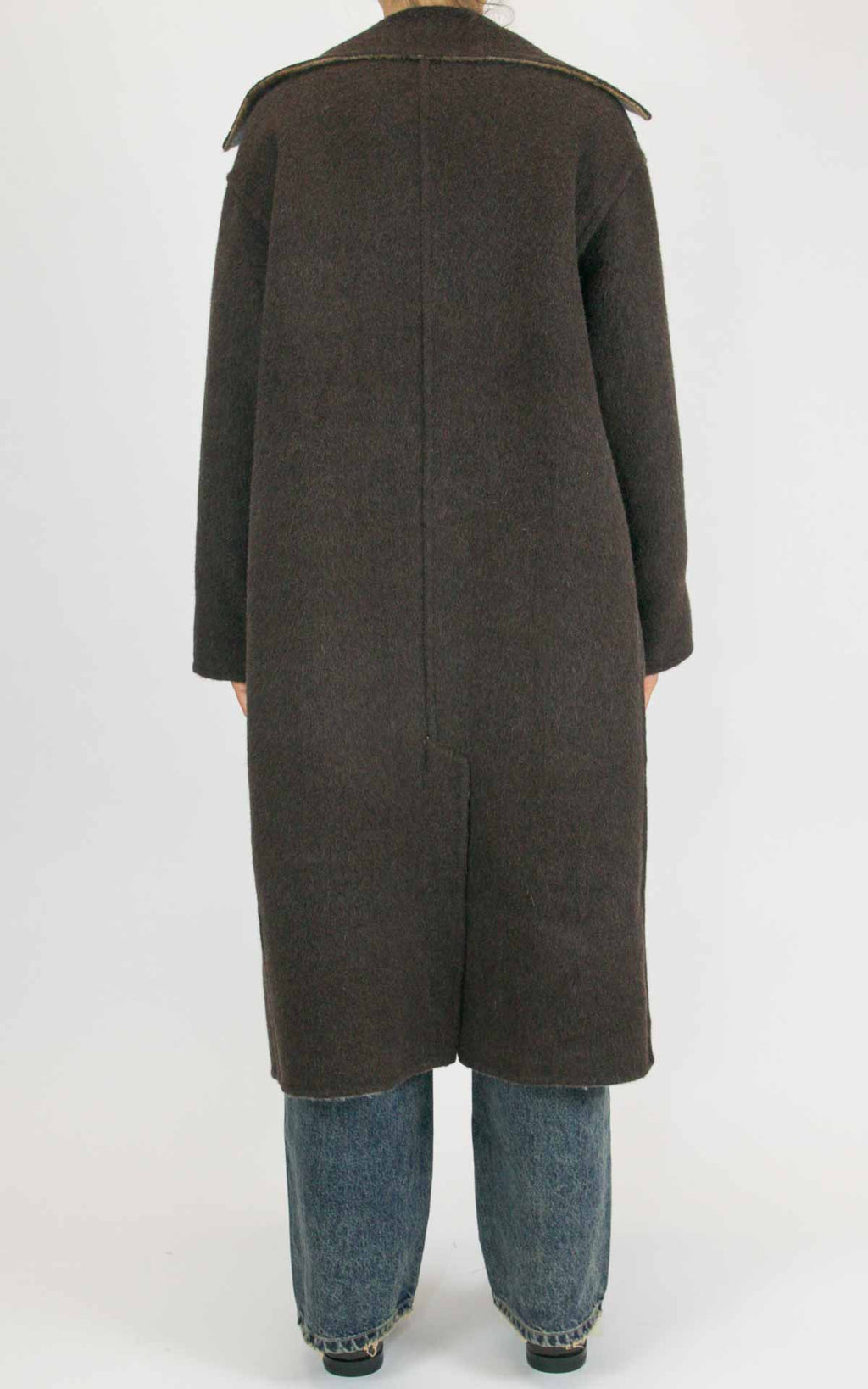 Wu'Side - Cappotto lungo check double in lana - Moro / cielo