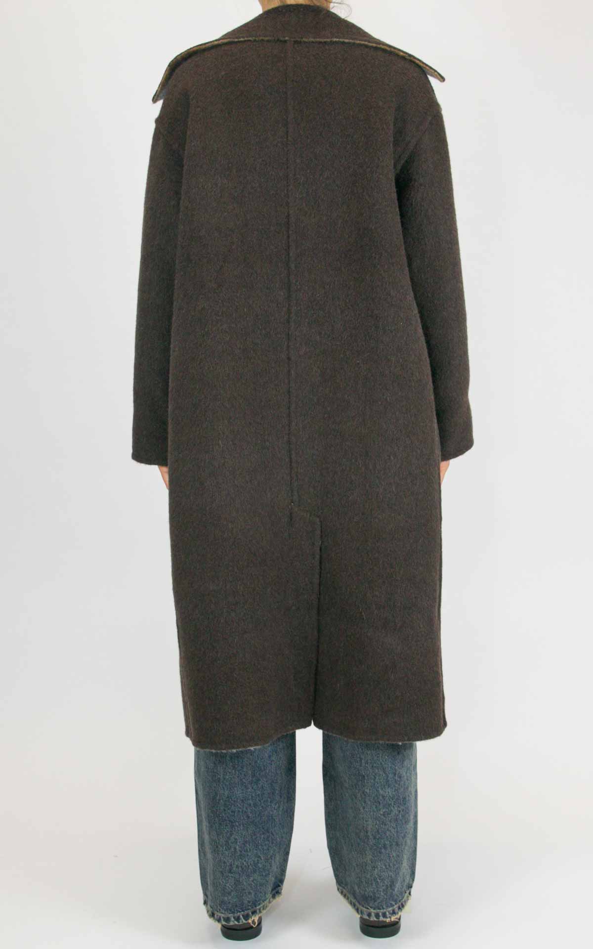 Wu'Side - Cappotto lungo check double in lana - Moro / cielo