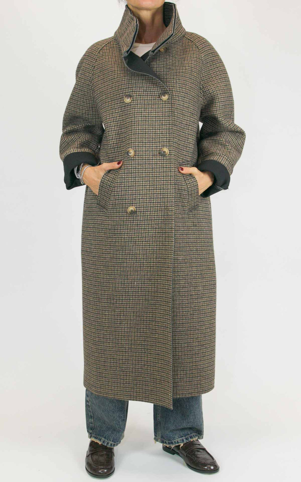 Off-on - Cappotto pied de poule lungo in neoprene - Moro / camel