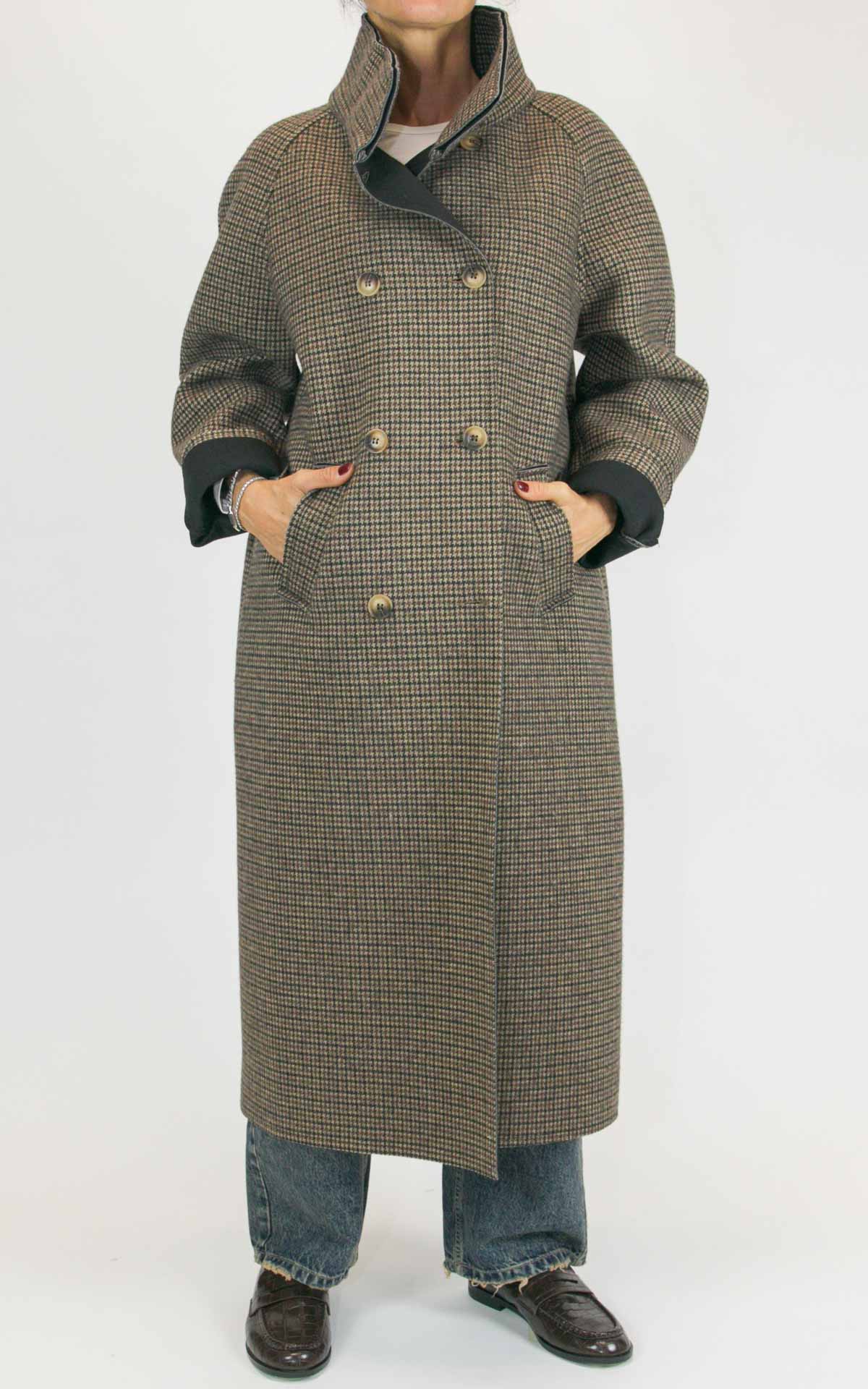 Off-on - Cappotto pied de poule lungo in neoprene - Moro / camel