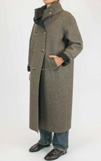 Off-on - Cappotto pied de poule lungo in neoprene - Moro / camel