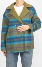 Wu'Side - Giacca corta  check double in lana - Oliva / turchese