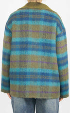Wu'Side - Giacca corta  check double in lana - Oliva / turchese