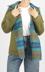 Wu'Side - Giacca corta  check double in lana - Oliva / turchese
