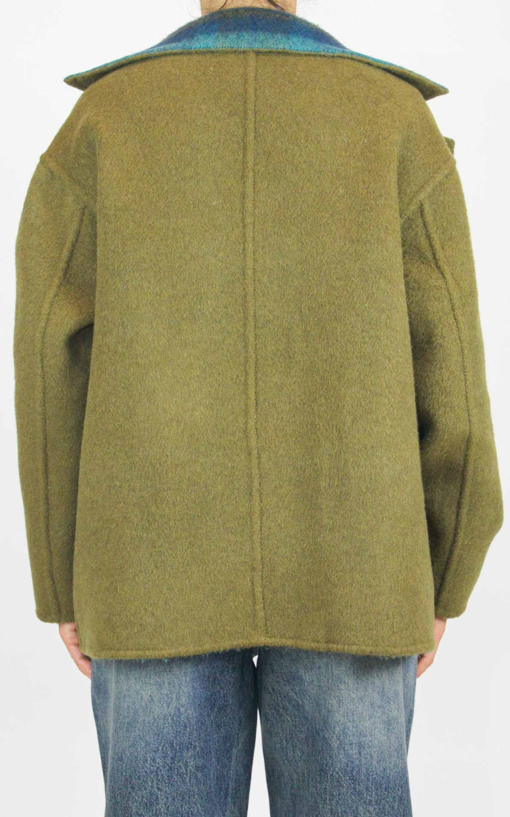 Wu'Side - Giacca corta  check double in lana - Oliva / turchese