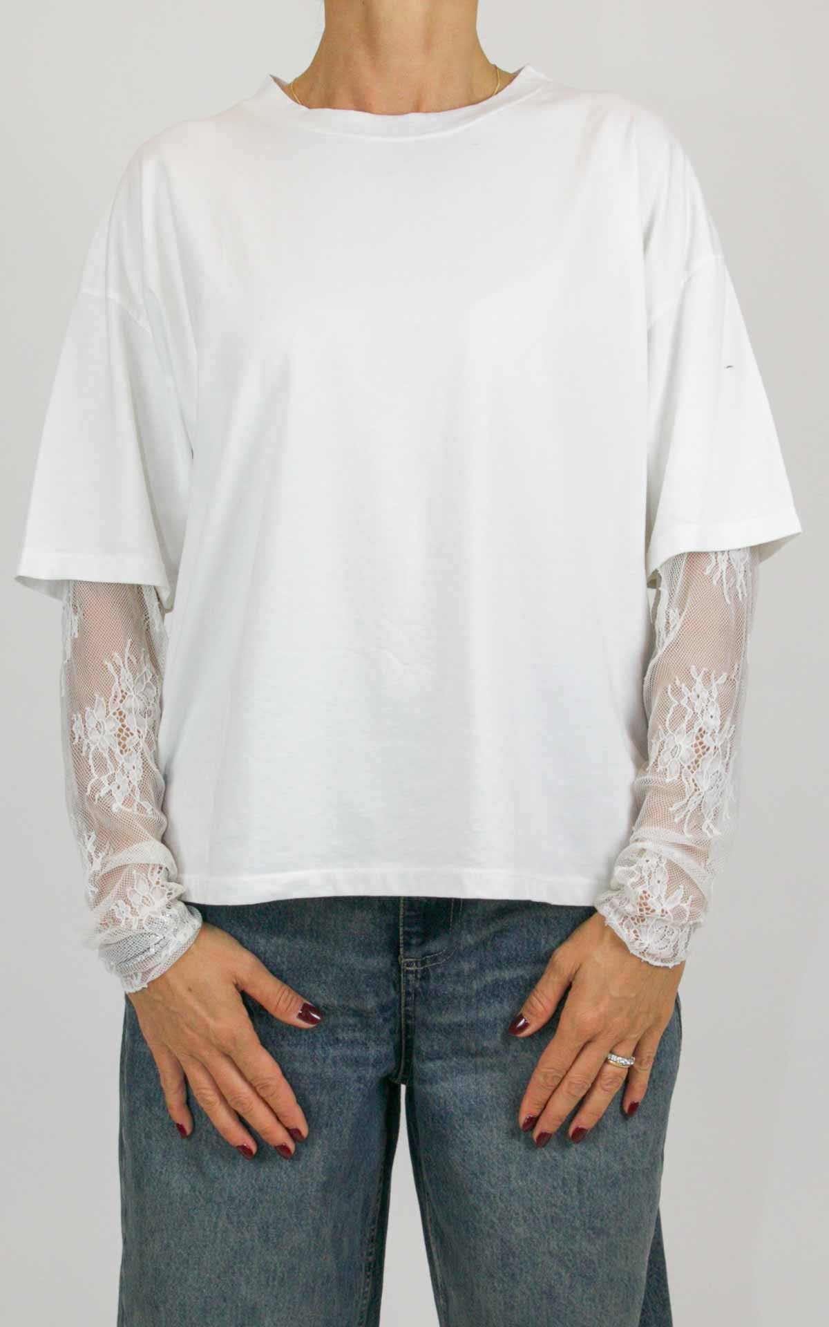 Susymix - Maglia con maniche pizzo - Latte