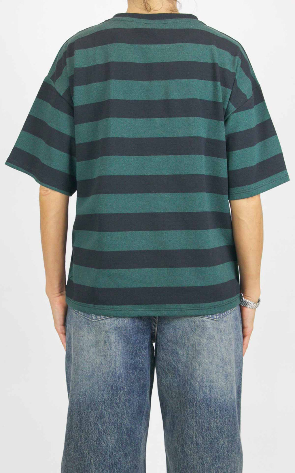 Susymix - Maglia mezza manica riga e tasca paillettes - Nero / verde