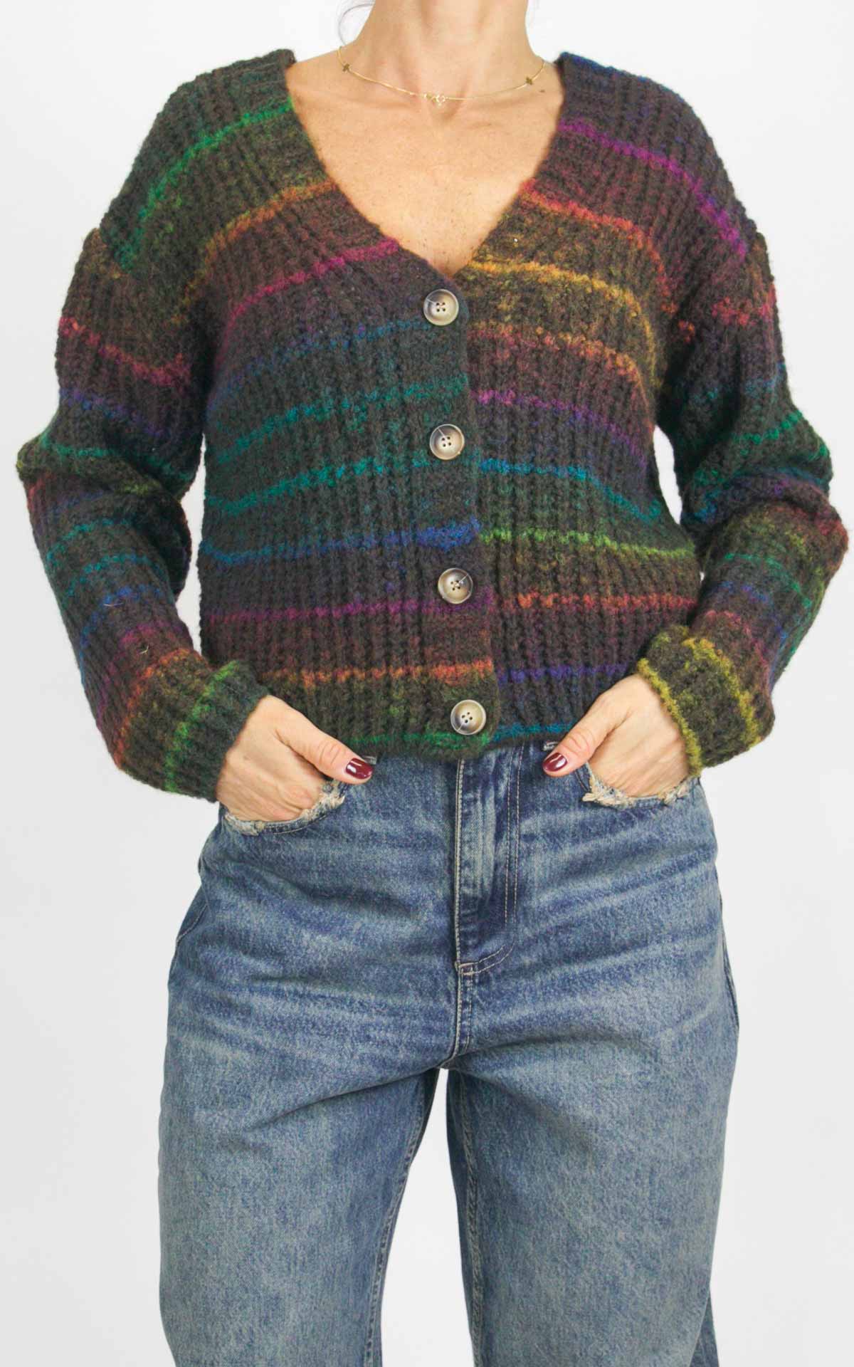 Flaminia G. - Cardigan 4 bottoni in maglia multicolore - Moro