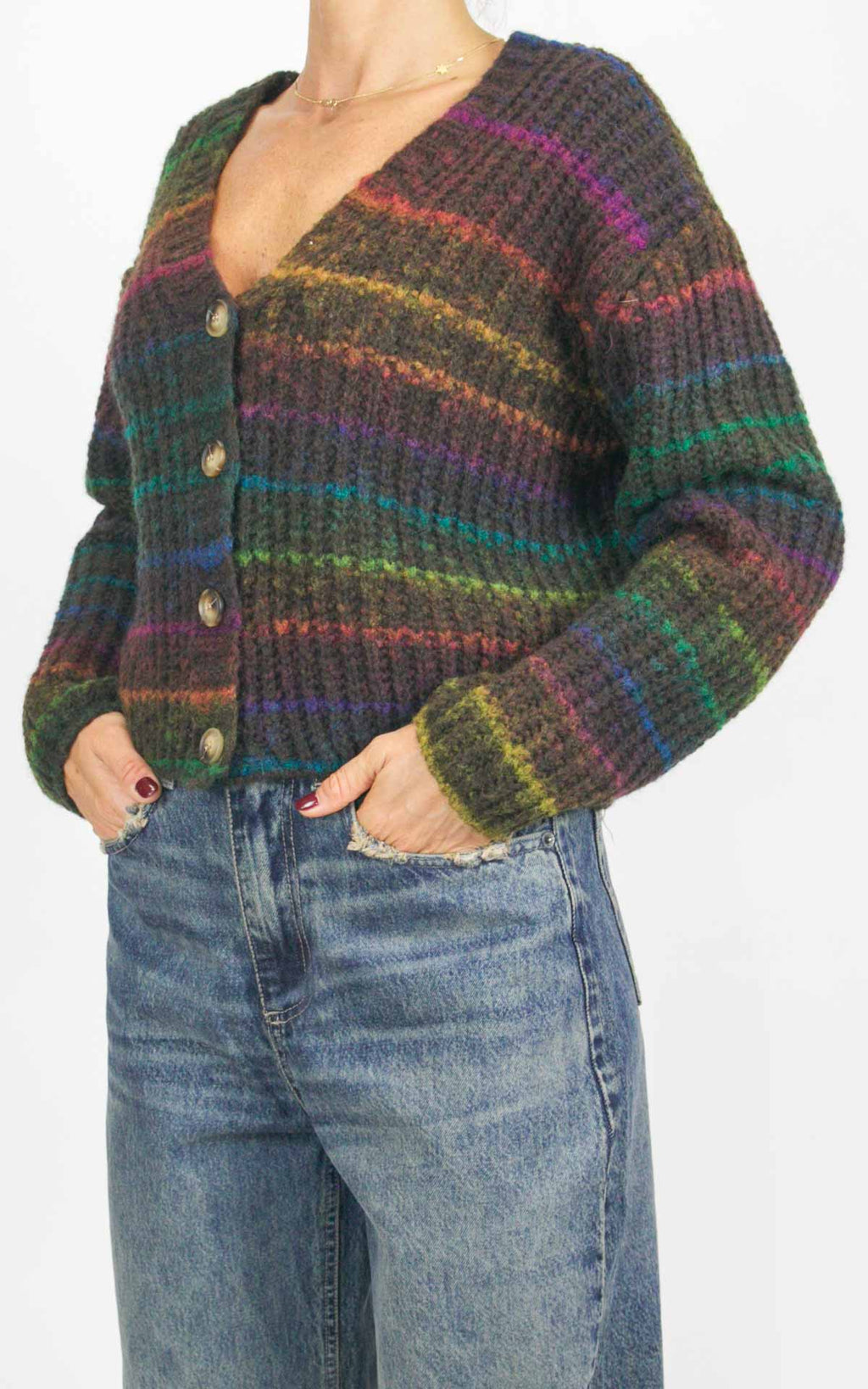 Flaminia G. - Cardigan 4 bottoni in maglia multicolore - Moro