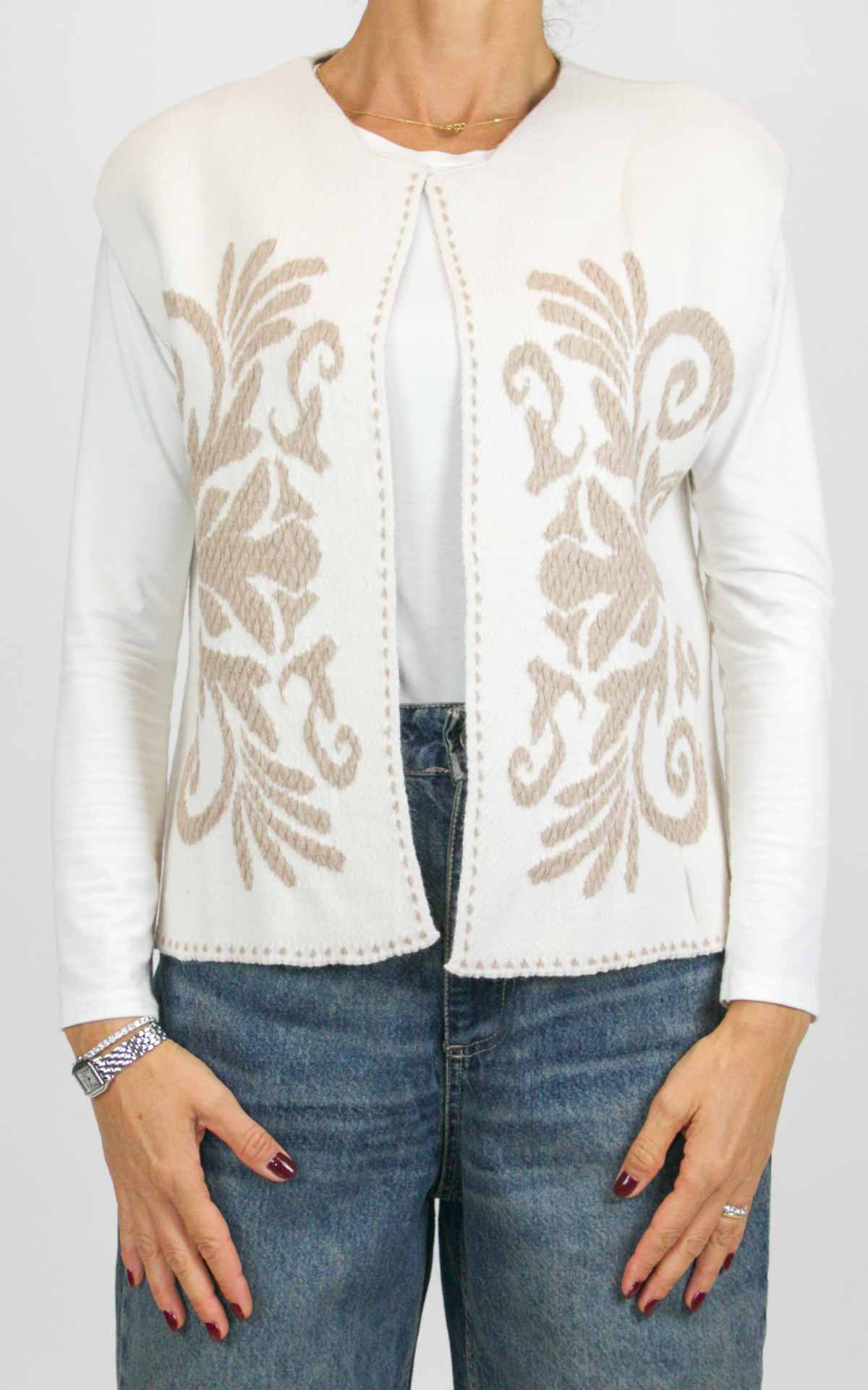 Off-on - Gilet aperto con disegno fiore - Panna / beige