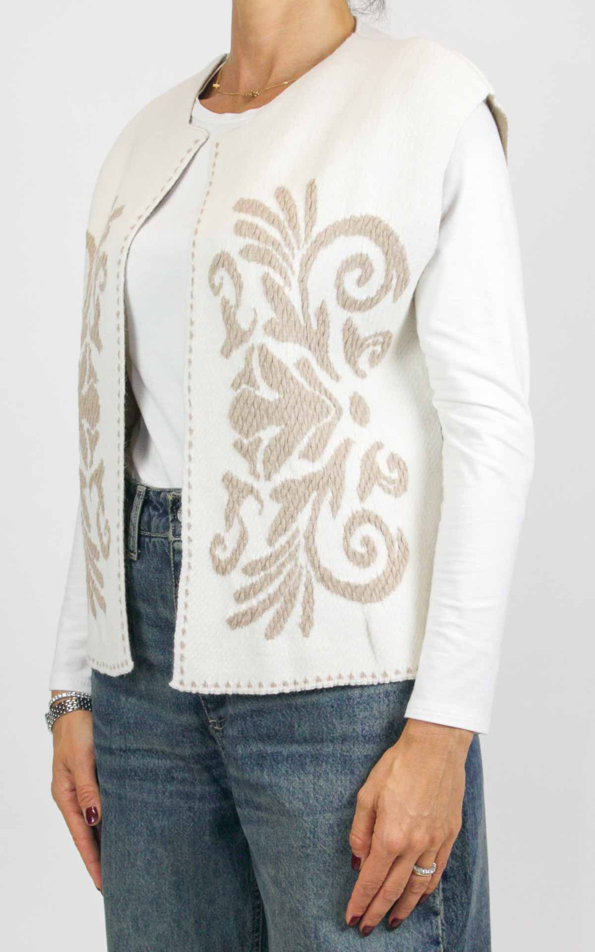 Off-on - Gilet aperto con disegno fiore - Panna / beige