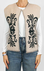 Off-on - Gilet aperto con disegno fiore - Beige / nero
