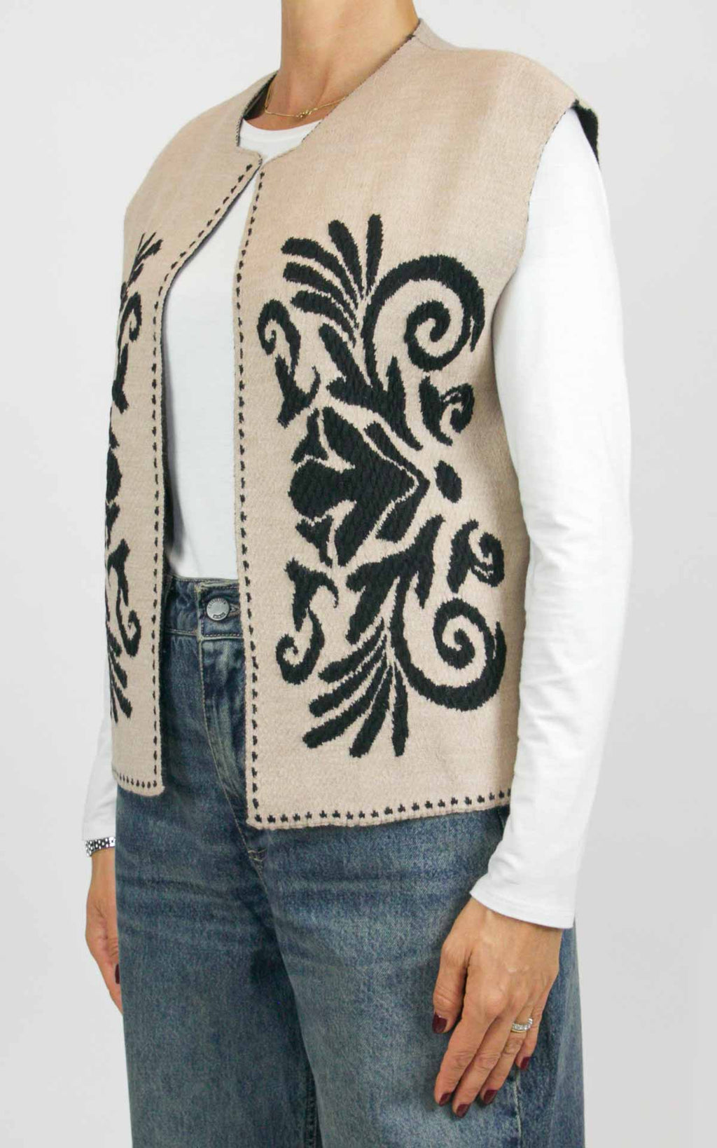 Off-on - Gilet aperto con disegno fiore - Beige / nero