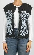 Off-on - Gilet aperto con disegno fiore - Moro / celeste
