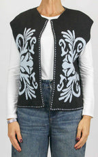 Off-on - Gilet aperto con disegno fiore - Moro / celeste