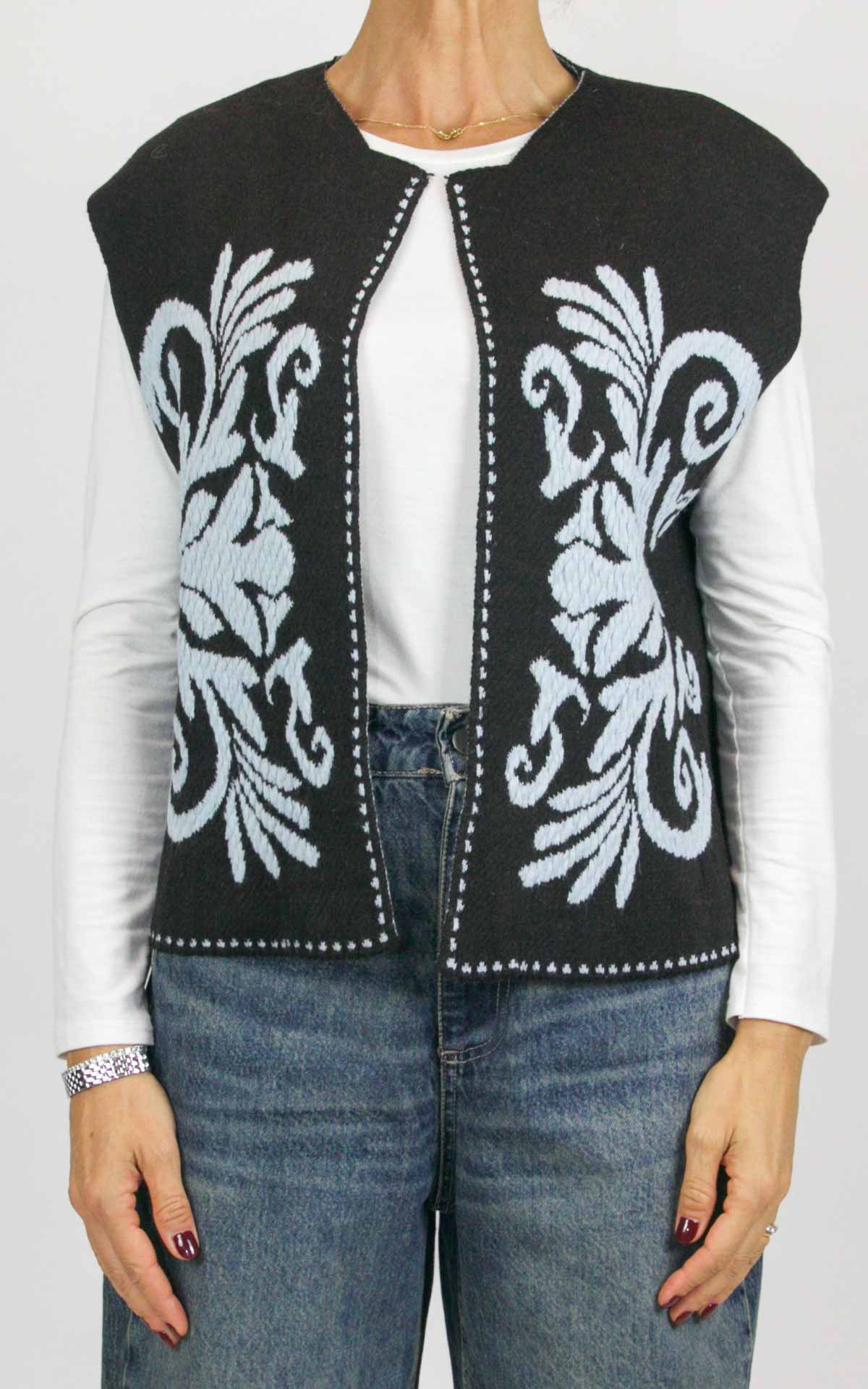 Off-on - Gilet aperto con disegno fiore - Moro / celeste