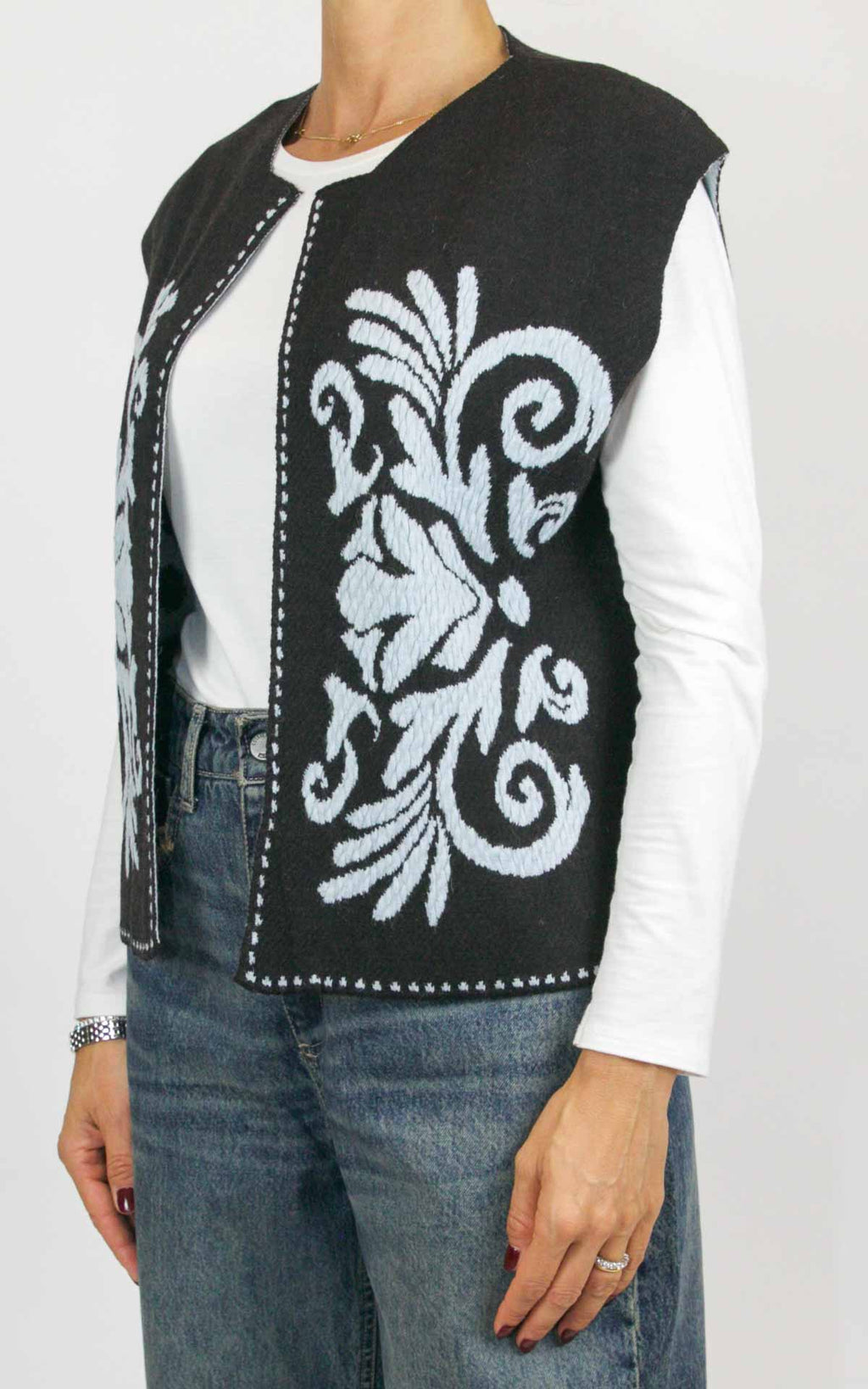 Off-on - Gilet aperto con disegno fiore - Moro / celeste