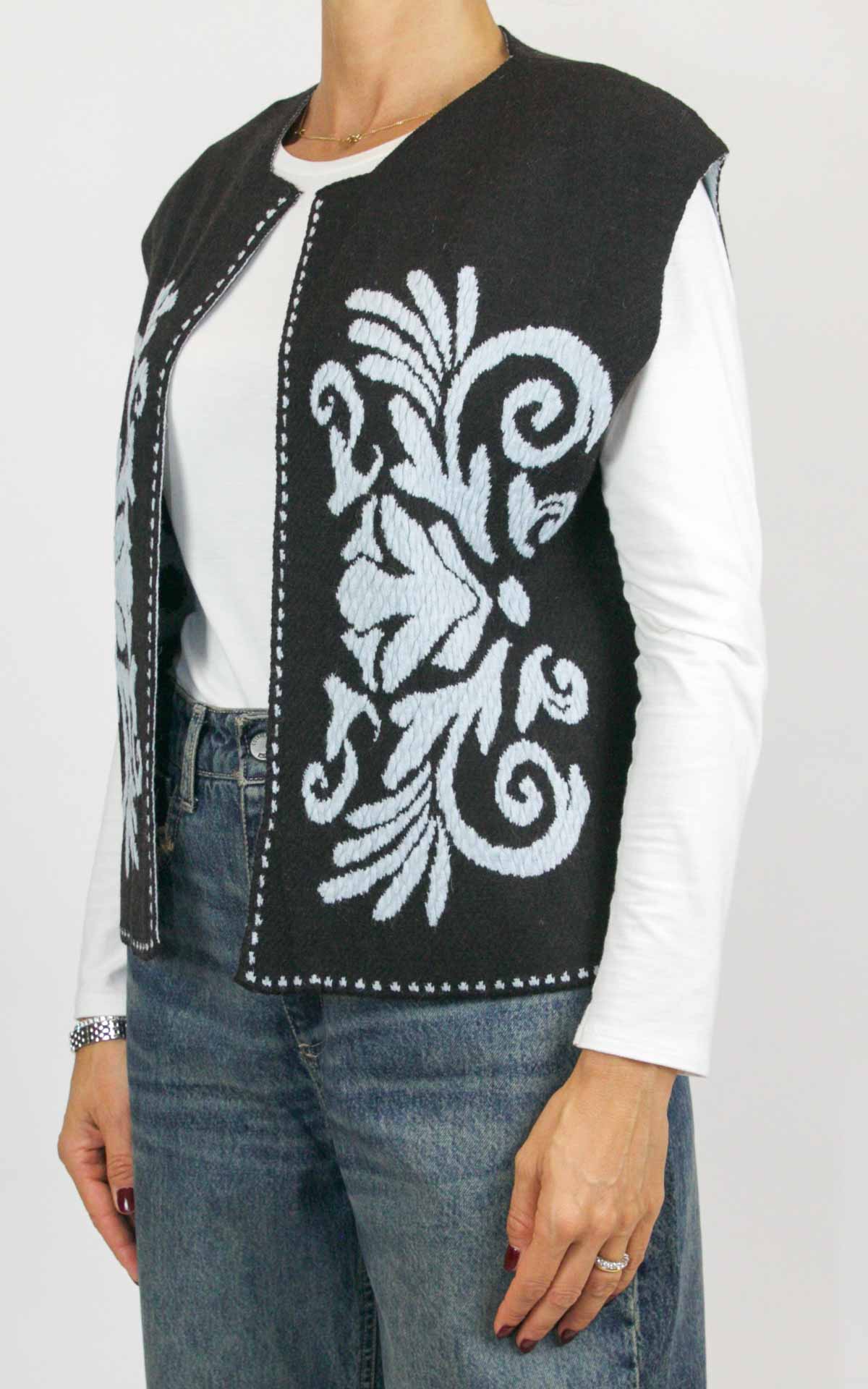Off-on - Gilet aperto con disegno fiore - Moro / celeste