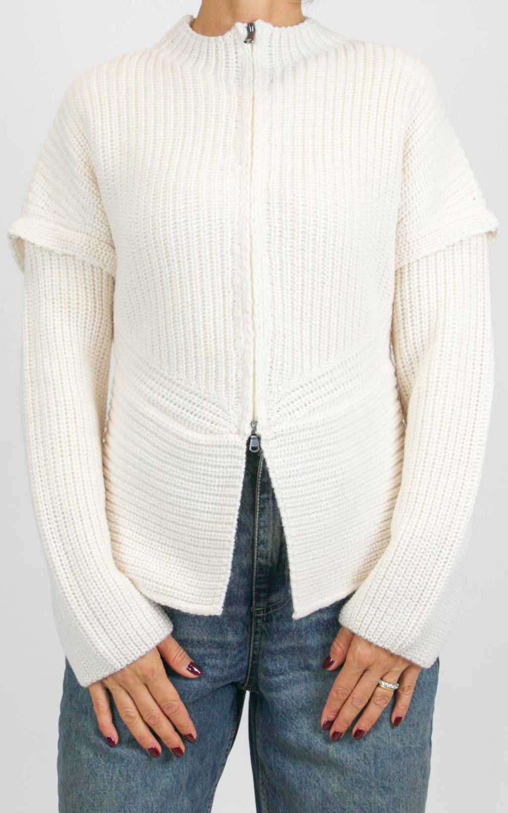 Off-On - Cardigan con lampo - Panna
