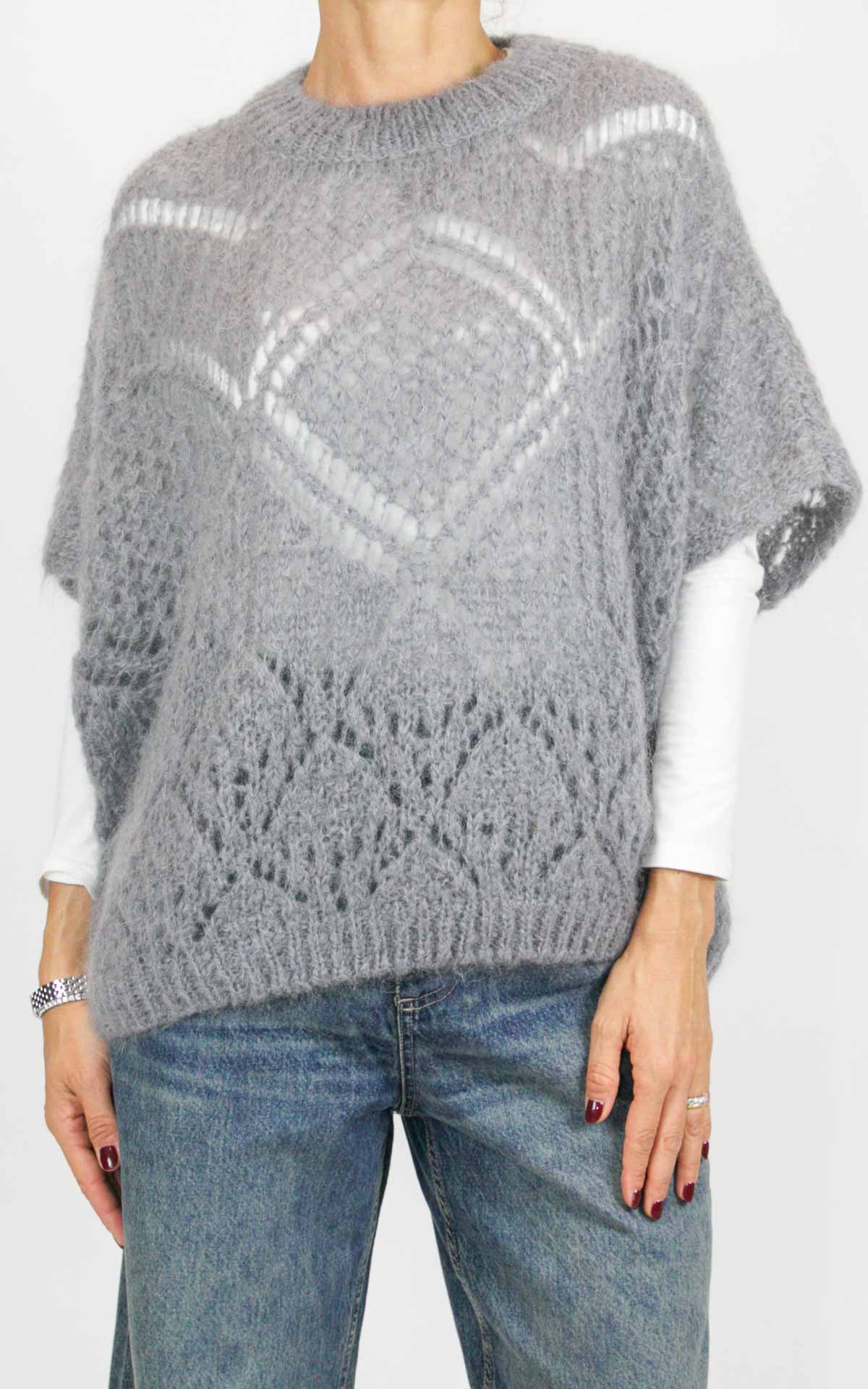 Off-On - Maglia traforata mezza manica - Grigio