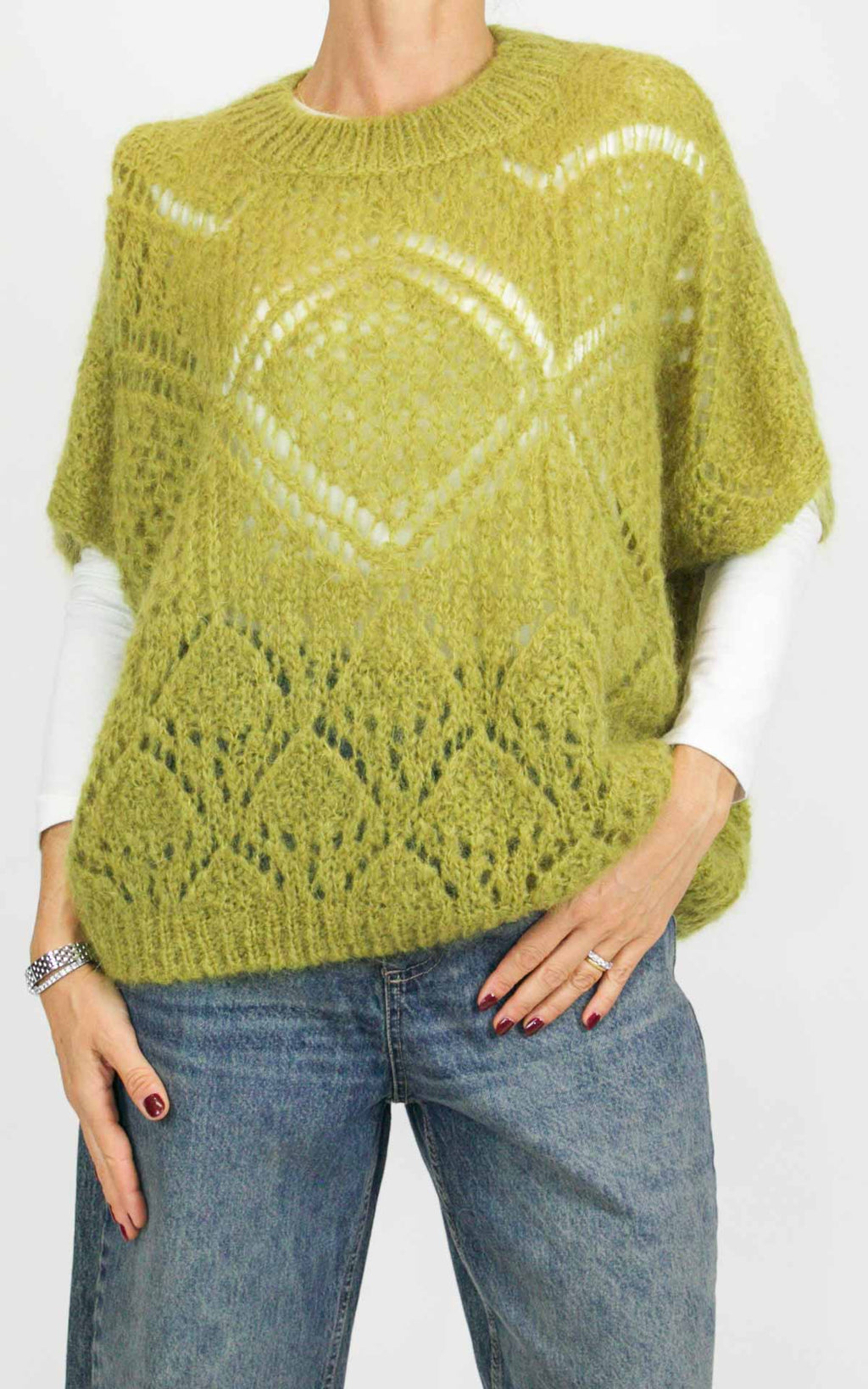 Off-on - Maglia traforata mezza manica - Verde olio