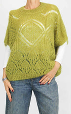 Off-on - Maglia traforata mezza manica - Verde olio