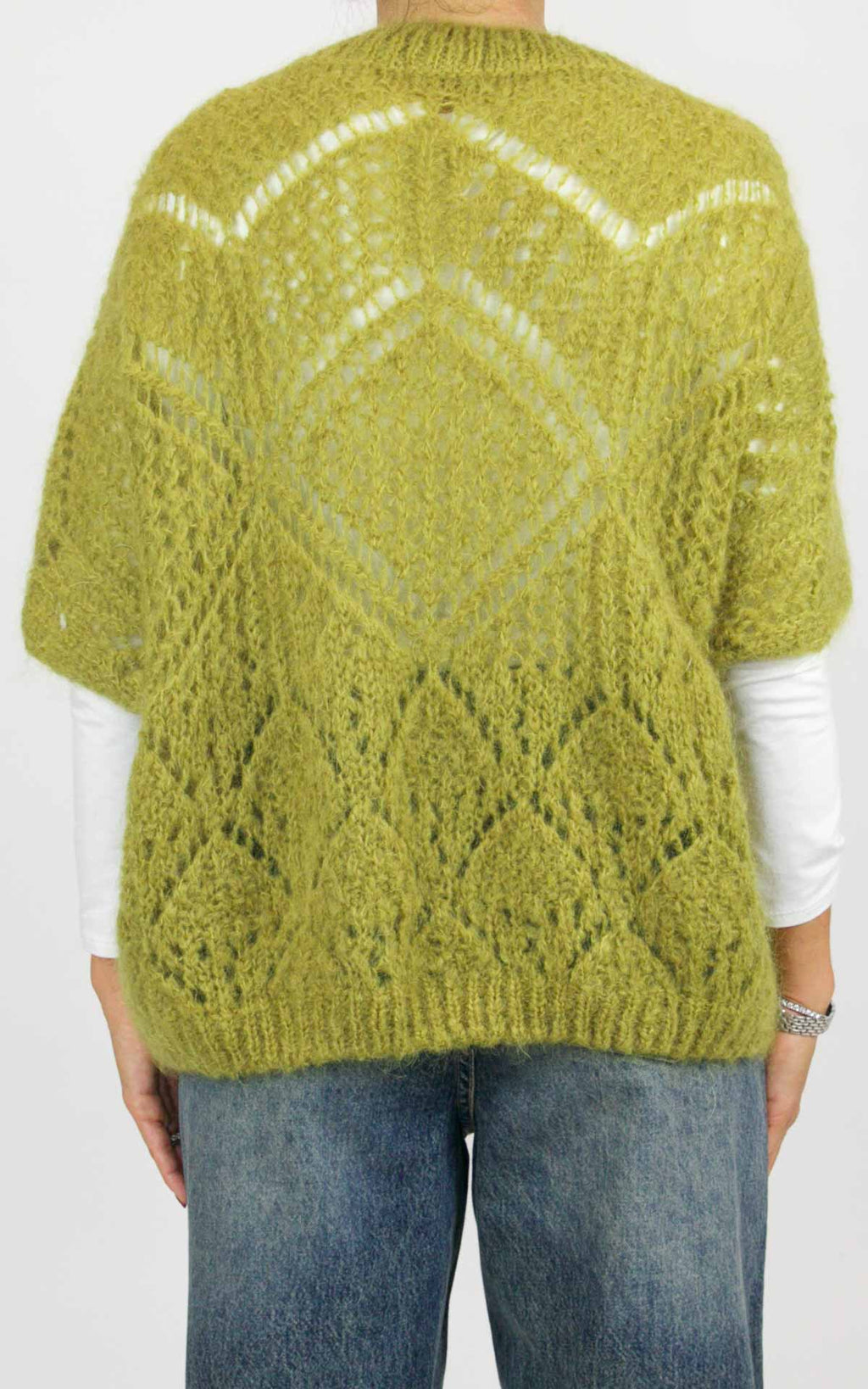 Off-on - Maglia traforata mezza manica - Verde olio