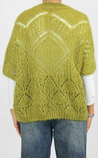 Off-on - Maglia traforata mezza manica - Verde olio
