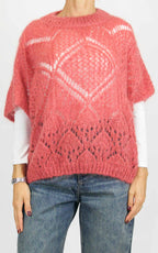 Off-On - Maglia traforata mezza manica - Rosa corallo