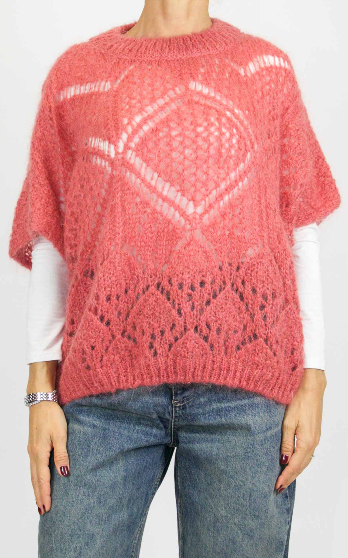 Off-On - Maglia traforata mezza manica - Rosa corallo