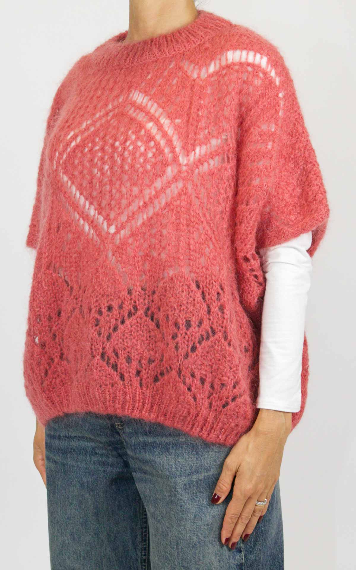 Off-On - Maglia traforata mezza manica - Rosa corallo