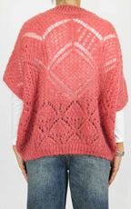 Off-On - Maglia traforata mezza manica - Rosa corallo