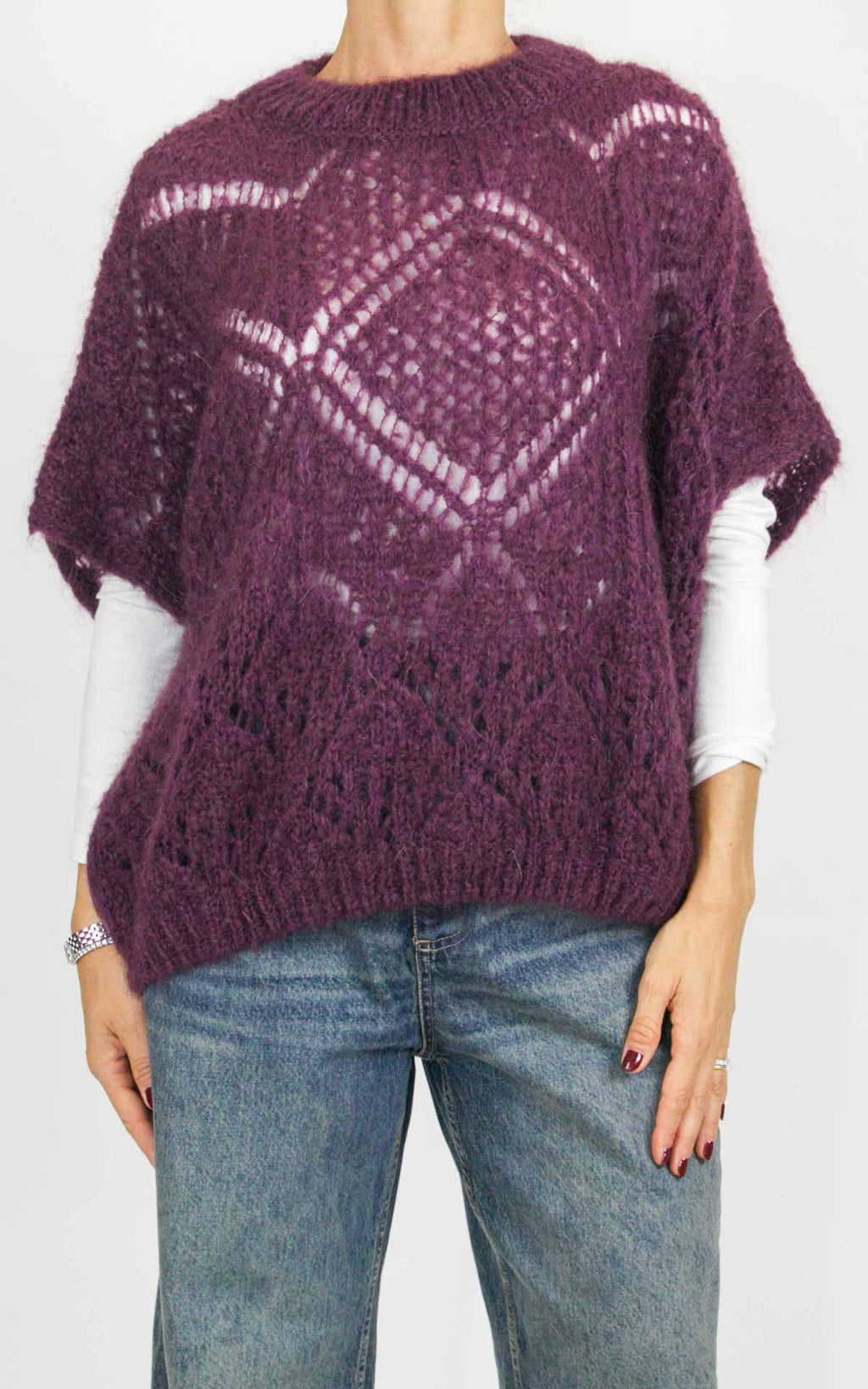 Off-On - Maglia traforata mezza manica - Barolo