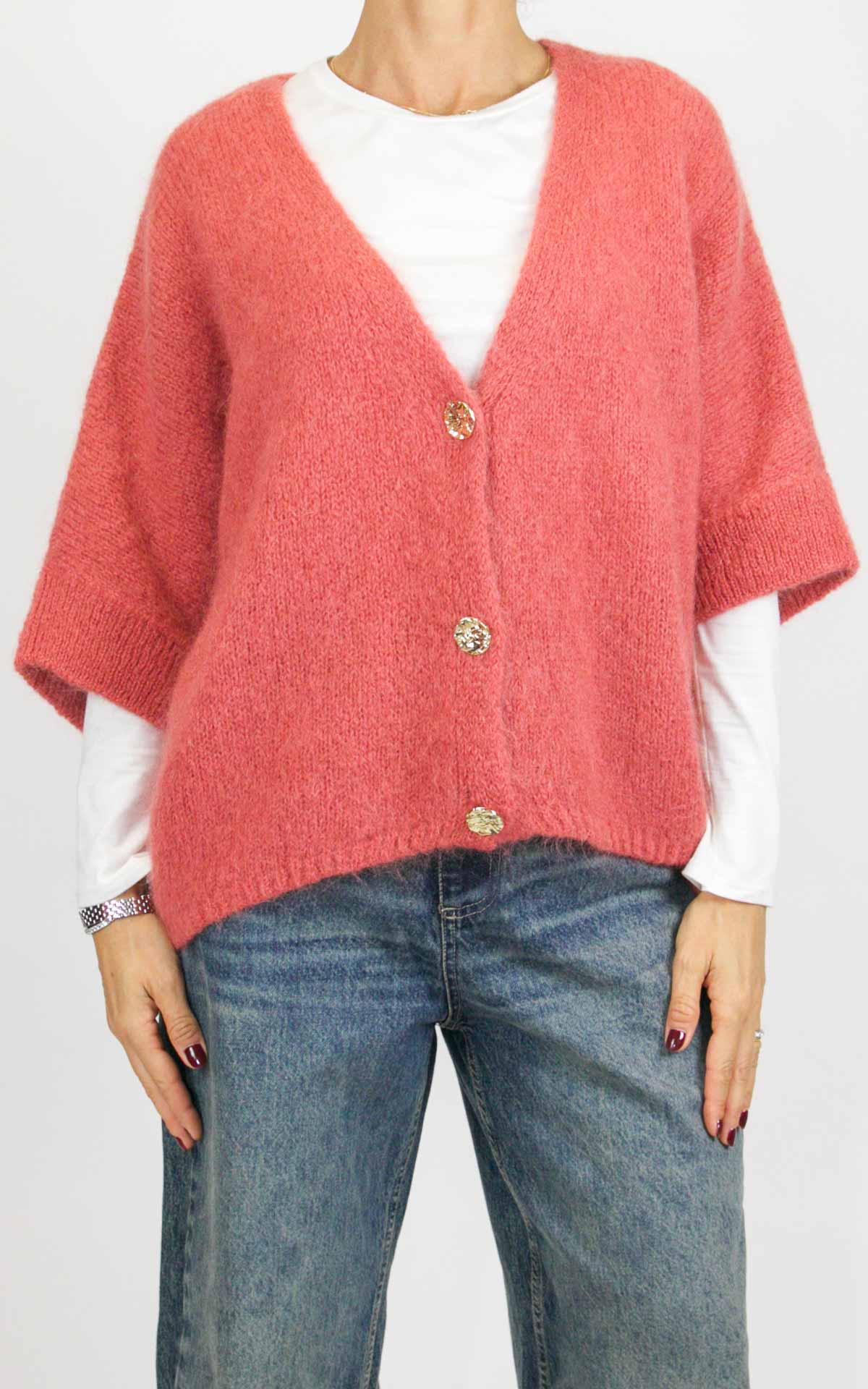 Off-On - Cardigan bottone oro - Rosa corallo