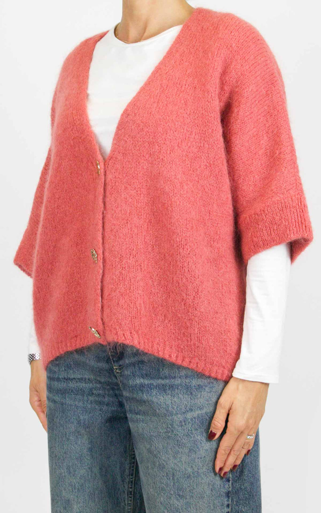 Off-On - Cardigan bottone oro - Rosa corallo
