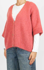Off-On - Cardigan bottone oro - Rosa corallo