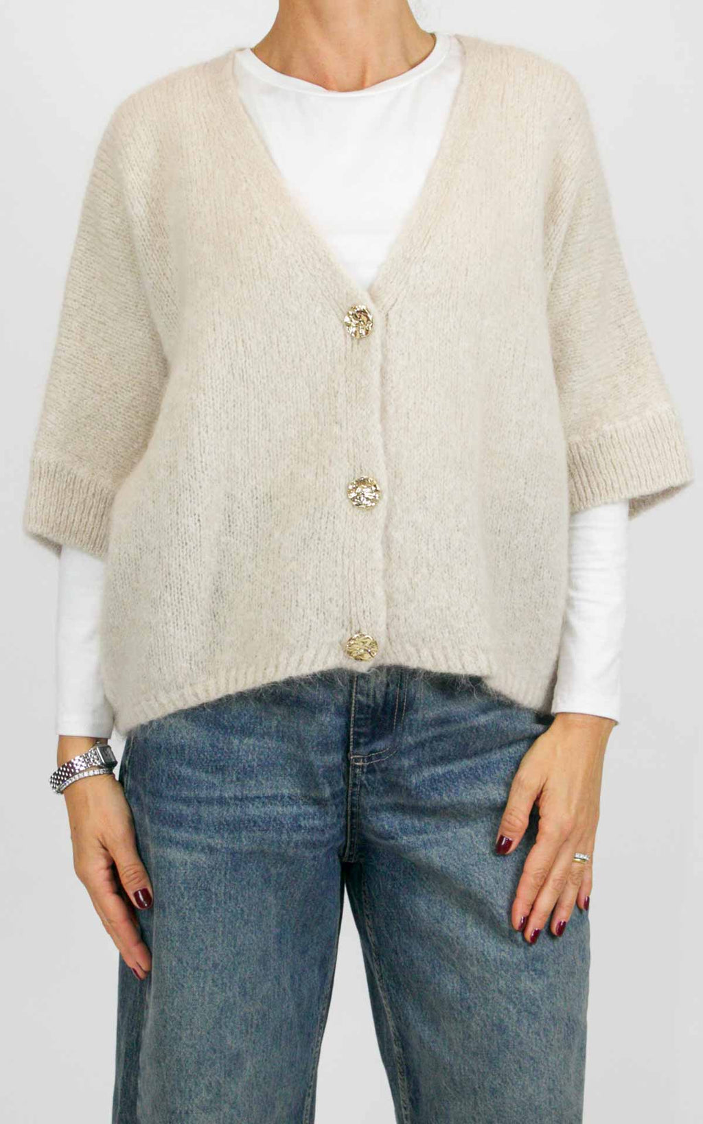 Off-On - Cardigan bottone oro - Burro