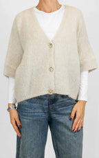 Off-On - Cardigan bottone oro - Burro